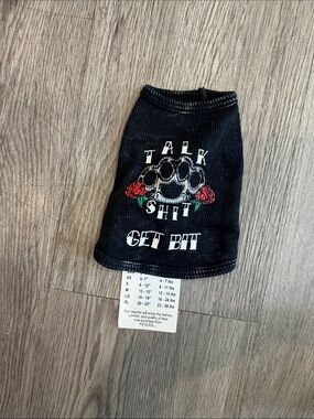 K9 duds Black 'Talk Shit Get Bit' dog Shirt with Red Rose Detail